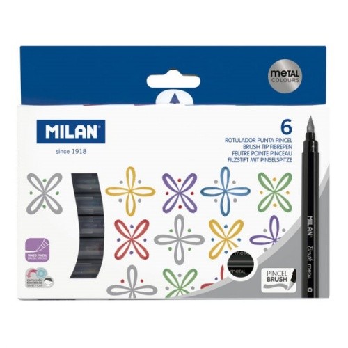 Caja 6 Rotuladores Punta Pincel Colores Metalizados | MILAN  MILAN