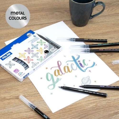 Caixa 6 Retoladors Punta Pinzell Colors Metal·litzats | MILAN  MILAN