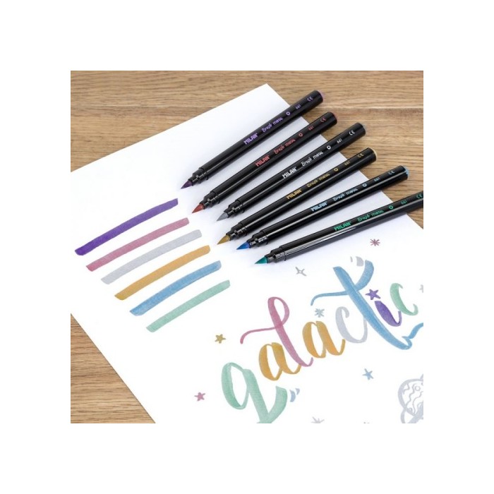 Caja 6 Rotuladores Punta Pincel Colores Metalizados | MILAN  MILAN