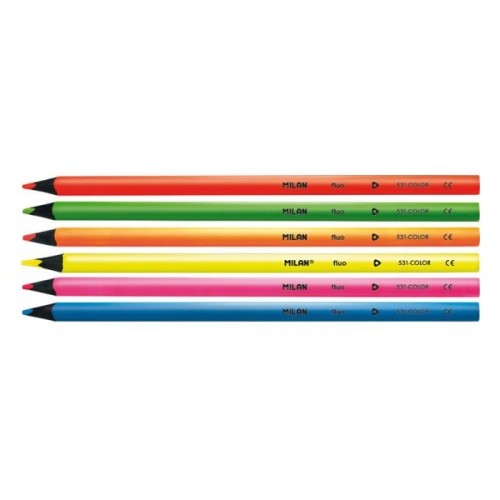 Caixa 6 llapis de colors Fluo triangulars, fusta negra | MILAN  MILAN