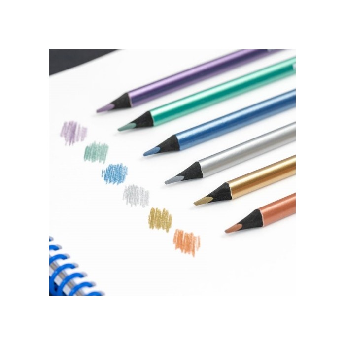 Caixa 6 llapis de colors metal·litzats triangulars, fusta negra | MILAN  MILAN