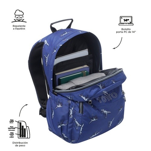 Mochila escolar modelo Tiranosaurio Azul - Acuareles | TOTTO  Inicio