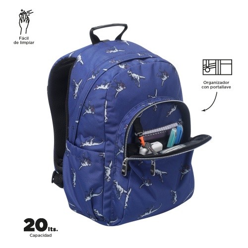Mochila escolar modelo Tiranosaurio Azul - Acuareles | TOTTO  Inicio