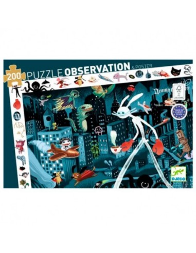 Puzle Observación Ciudad de Noche Djeco – 200 piezas con póster