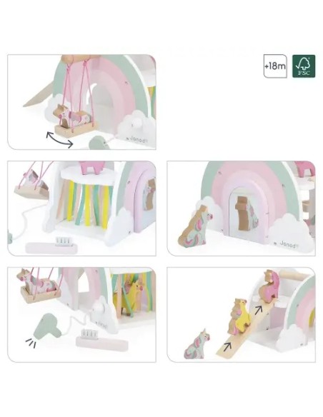 Casa de los Unicornios Janod | Juguete de madera con 4 unicornios