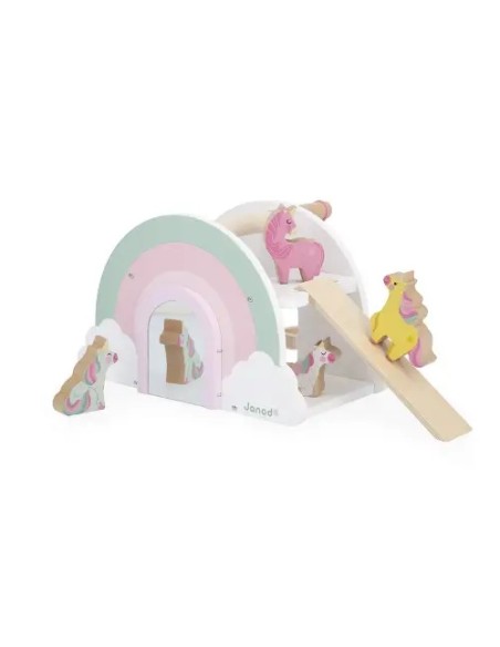 Casa de los Unicornios Janod | Juguete de madera con 4 unicornios