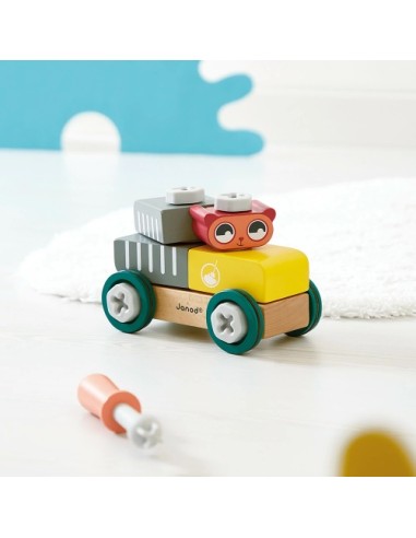Brico Kids Coche Gato Janod | Coche de madera para montar